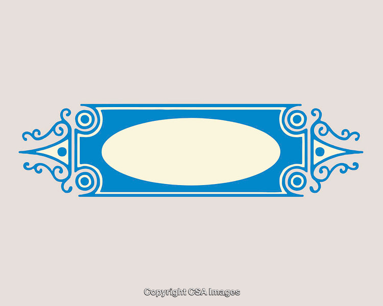 Decorative Blue Framed Design with Intricate Line Art Details