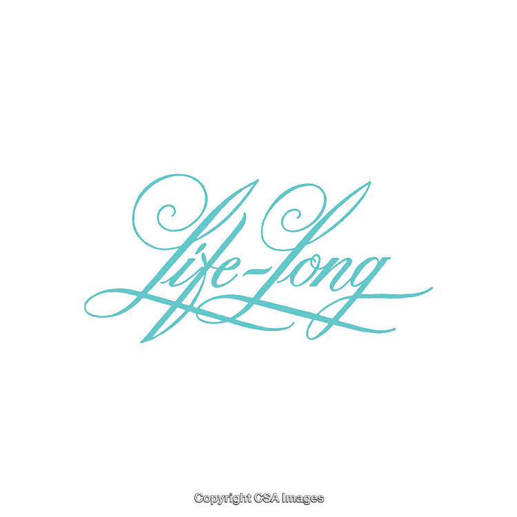 Elegant Calligraphy Art Saying Life-Long in Turquoise on White Background