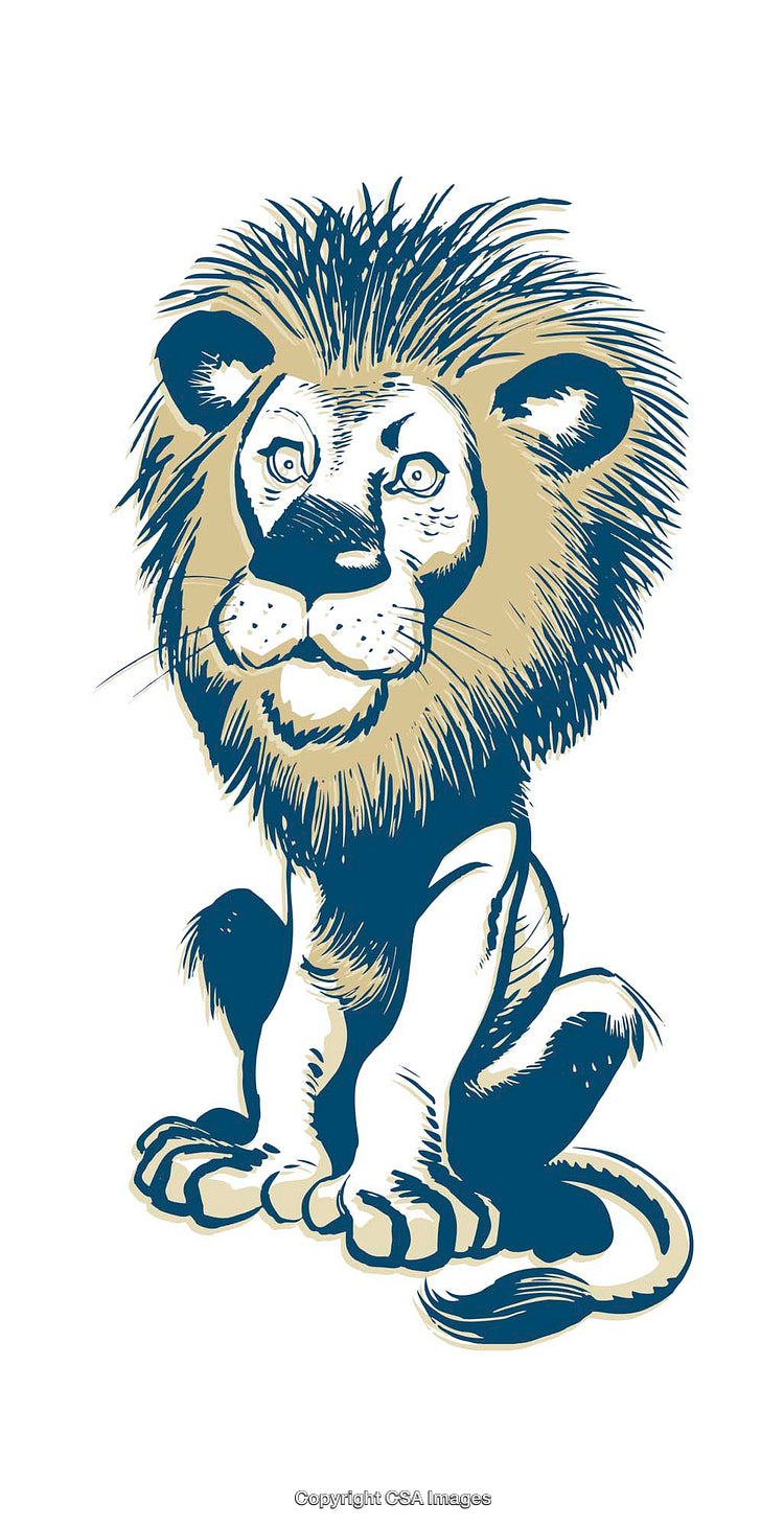 Whimsical Illustration of a Cartoon Lion with a Majestic Mane