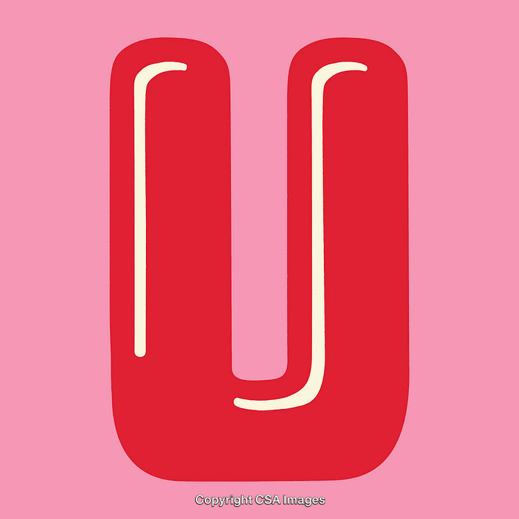 Playful Red Letter U Design on Pink Background