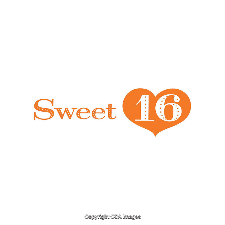 Stylish Sweet 16 Graphic with Heart Design in Vibrant Orange