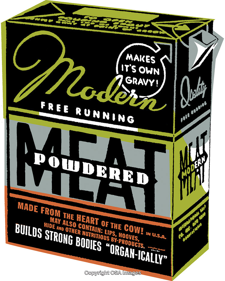Retro Packaging Design for Powdered Meat Advertising Free Running Attributes