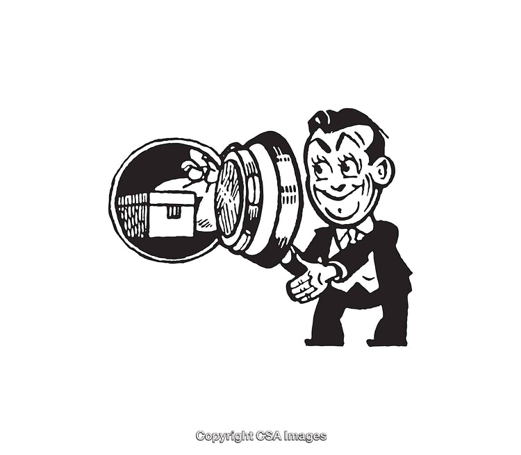 Retro Black and White Line Art Illustration of a Smiling Businessman