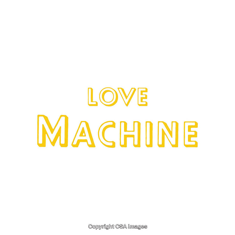 Bold Yellow Love Machine Text Illustration on a White Background