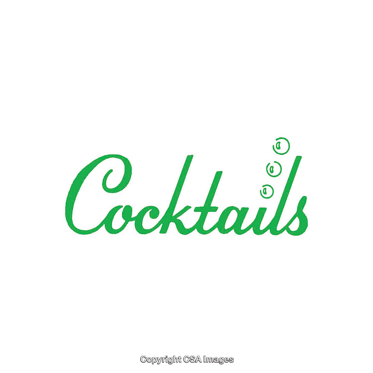 Minimalist Green Typography Design Featuring the Word 'Cocktails' in Script Font