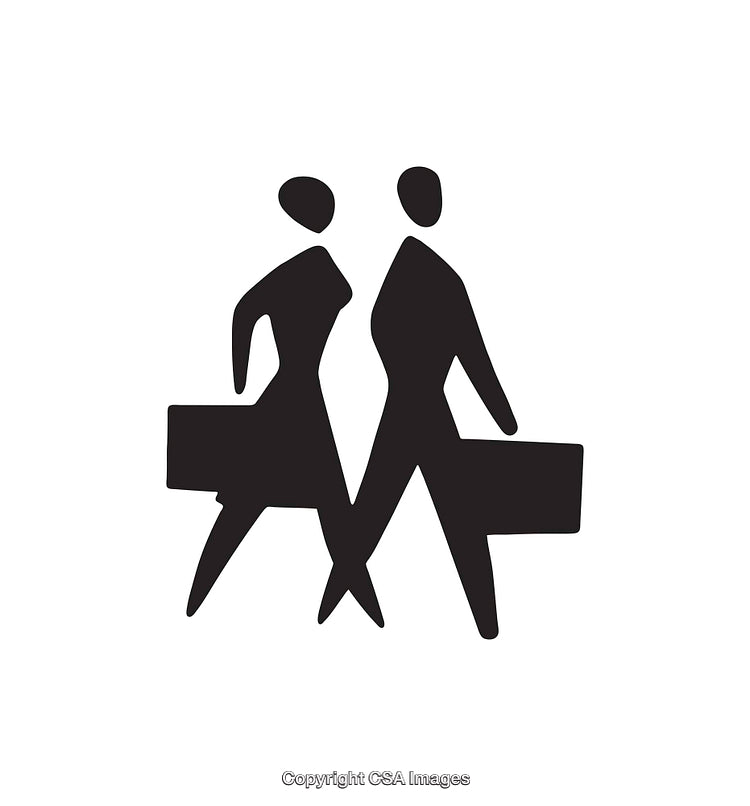 Silhouettes of Walking Professionals Carrying Briefcases in Minimalist Icon Style