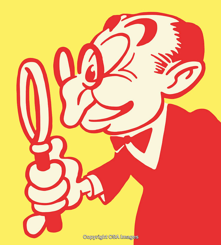Retro Character Line Art With Magnifying Glass Illustration