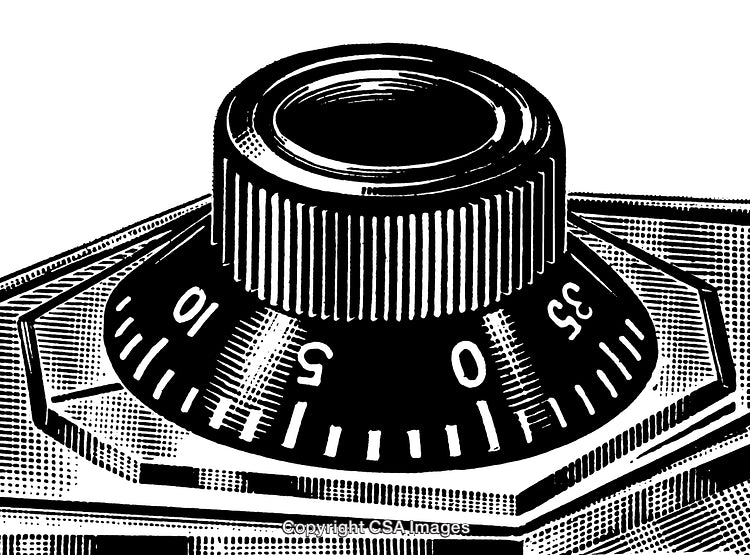 Black and White Engraving of a Combination Lock Dial
