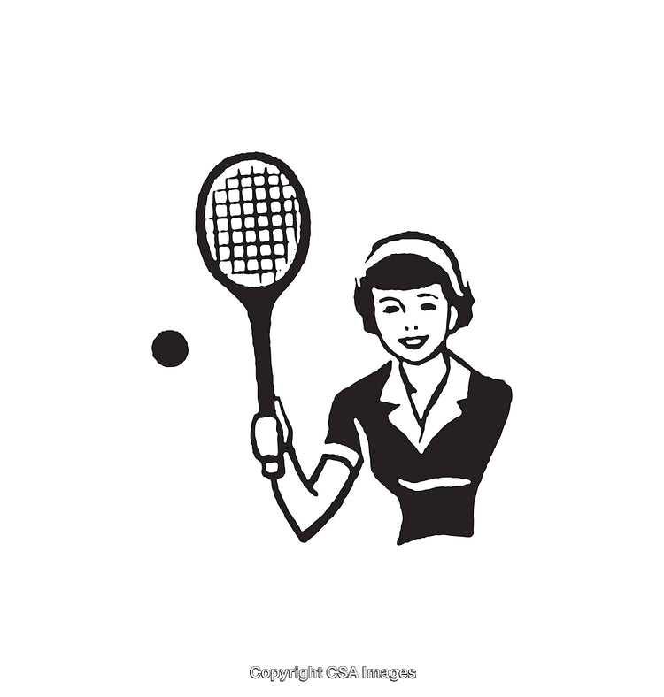 Illustration of a Woman Playing Tennis with a Racket and Ball