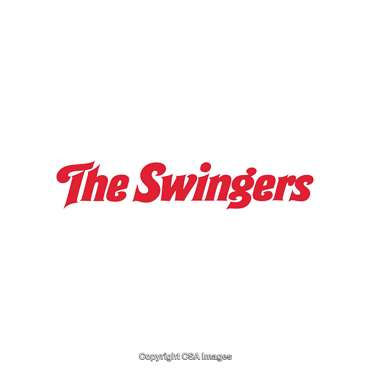 Red Text Logo for The Swingers on White Background
