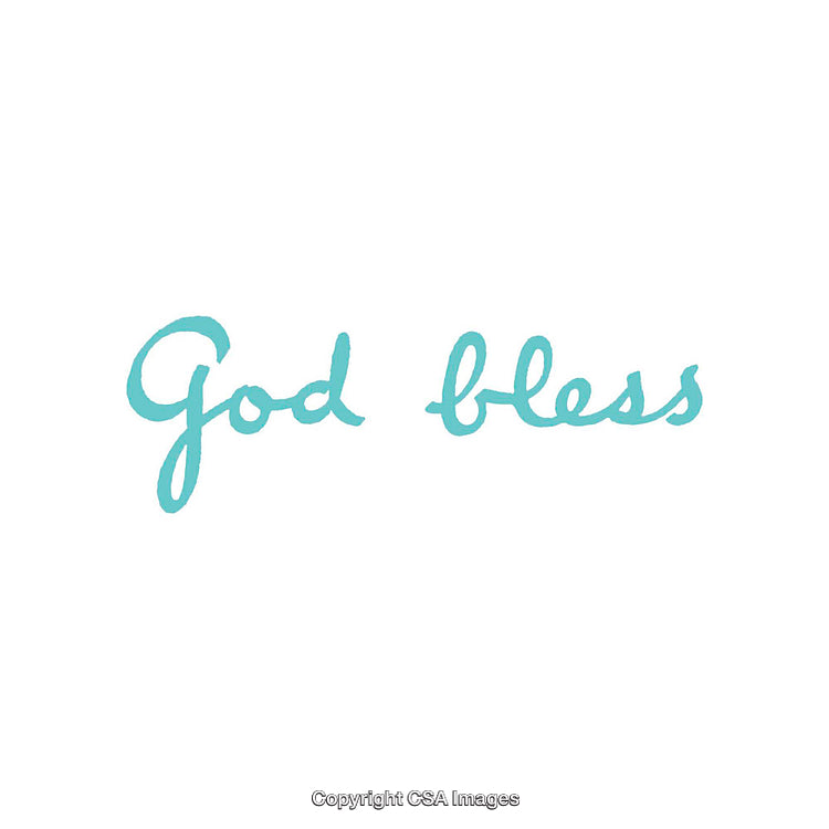 Simple Blue Handwritten God Bless Text on White Background