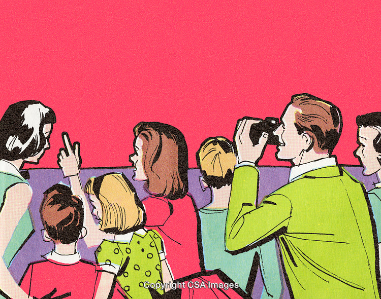 Retro Illustration of a Family Watching an Event Together