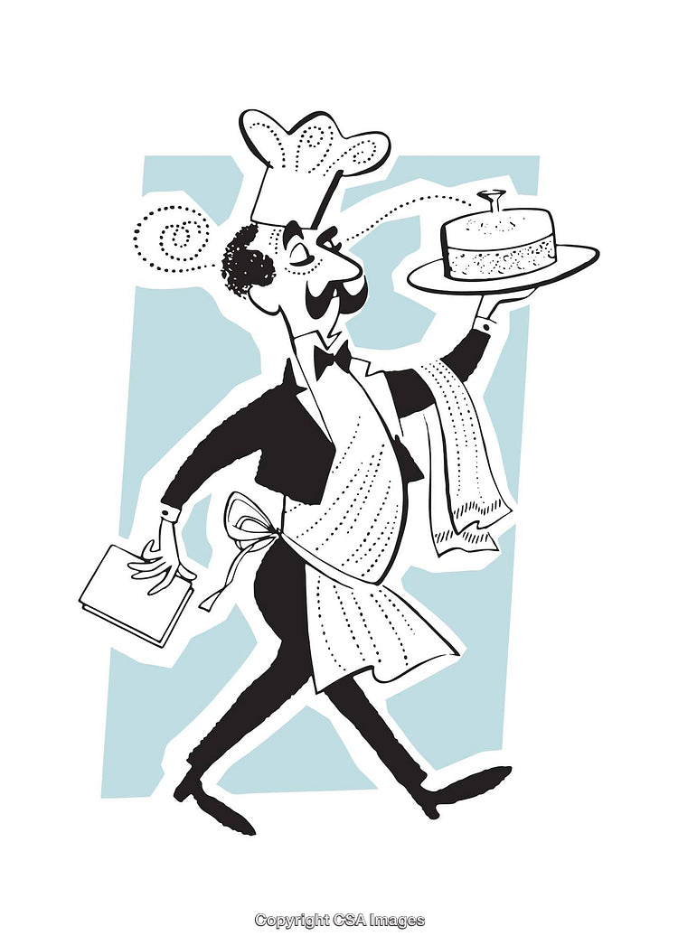Chef Holding a Dessert on a Tray in Cartoon Style Illustration