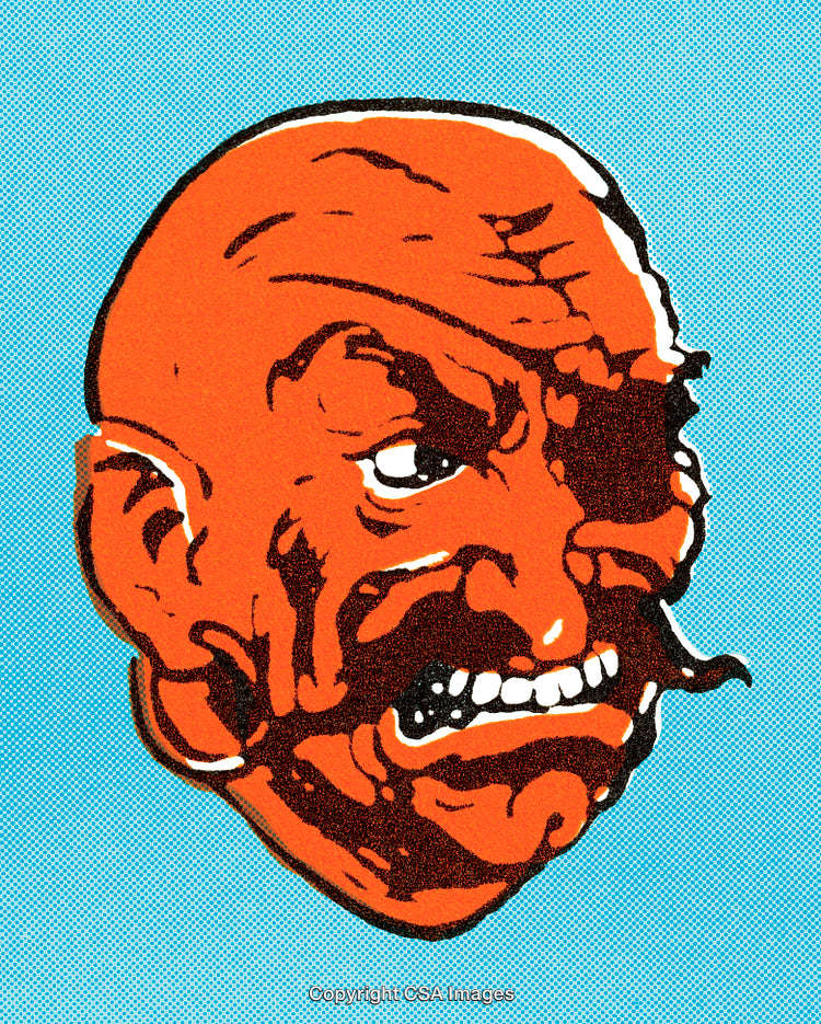 Vintage Expressionist Artwork of Angry Man with Bold Colors and Pop Art Style