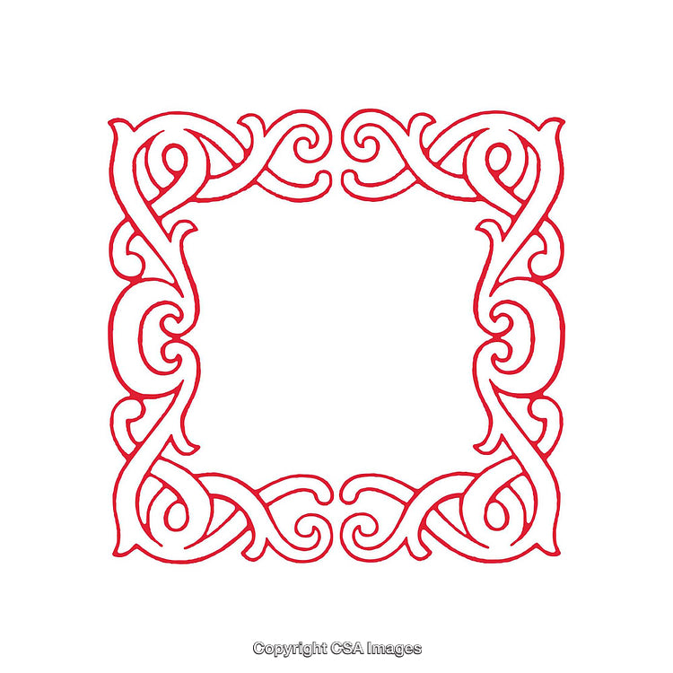 Elegant Red Ornamental Frame with Intricate Line Design and White Background