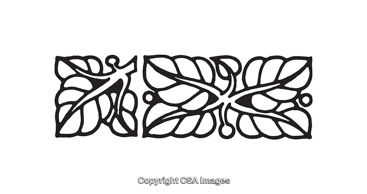 Black and White Line Art of Decorative Leaf Motif Design