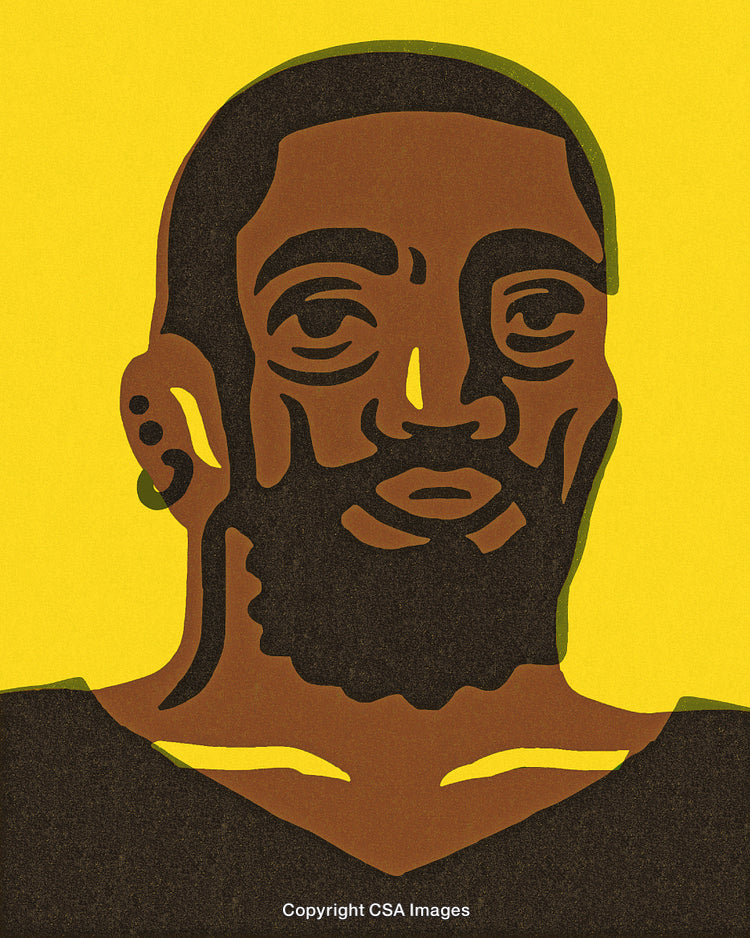 Abstract Illustration of a Bearded Man on a Vibrant Yellow Background