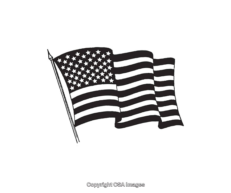Black and White Line Art Depicting a Waving National Flag Illustration
