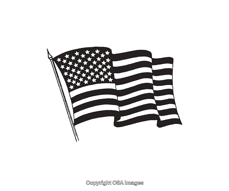 Black and White Line Art Depicting a Waving National Flag Illustration