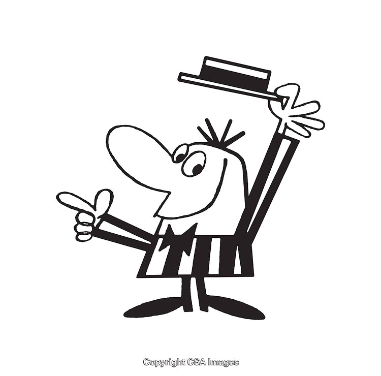 Cartoon Character Waving Hat in Black and White Line Art Illustration