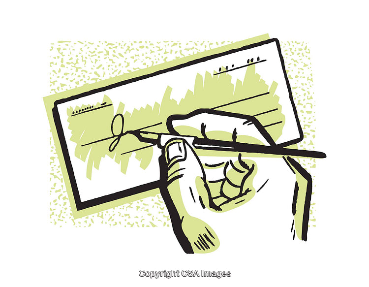 Hand Signing a Check in Artistic Illustration Style