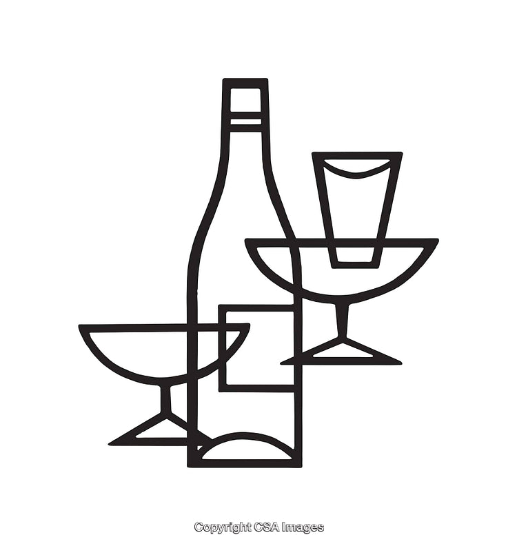 Modern Line Art Illustration of a Wine Bottle and Glasses