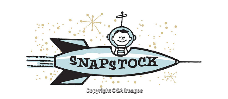 Retro Illustration of a Rocket with a Cartoon Character and Text