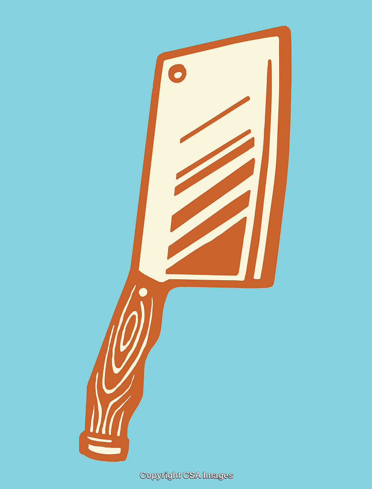 Colorful Illustration of a Meat Cleaver on a Vibrant Blue Background