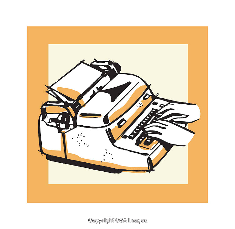 Illustration of Vintage Typewriter with Hands Typing in Vibrant Colors