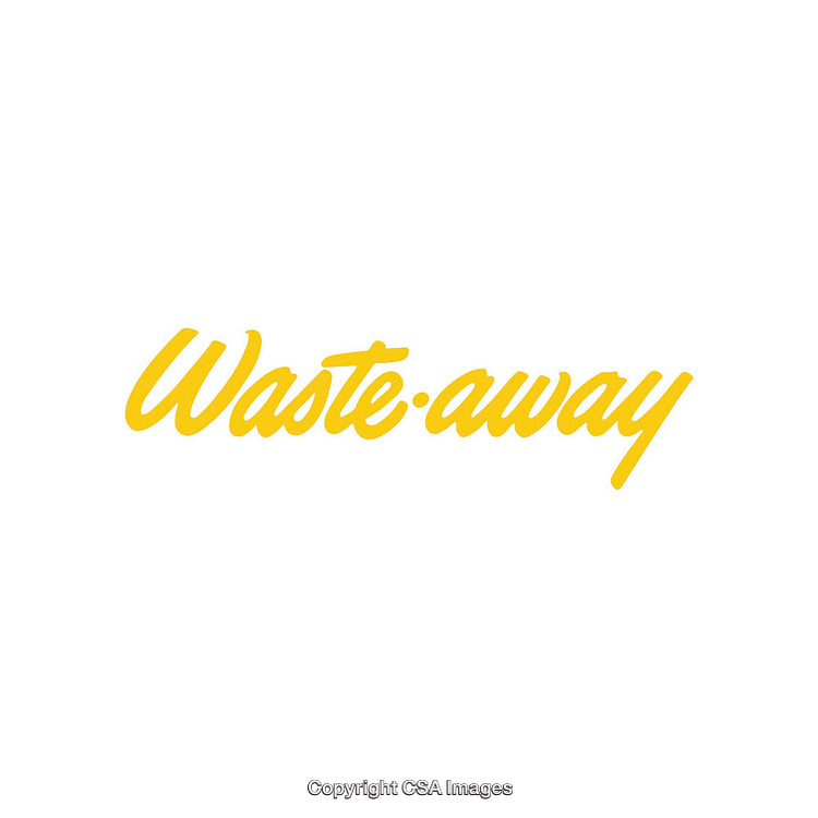Bright Yellow Script Font That Reads 'Waste-Away' on White Background