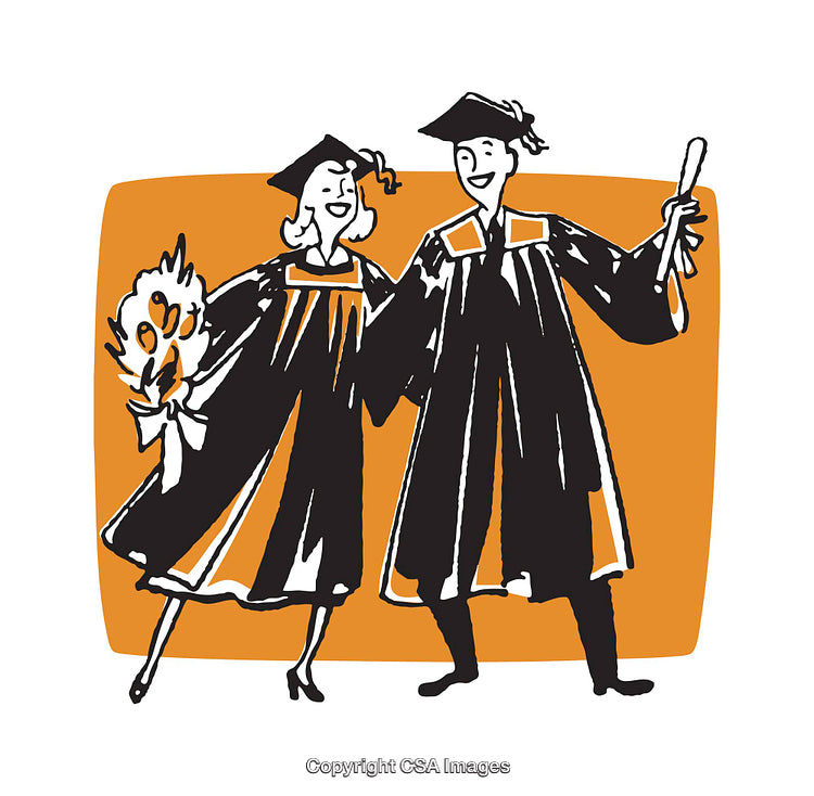 Joyful Illustration of Graduates Celebrating Their Achievement With Caps and Gowns
