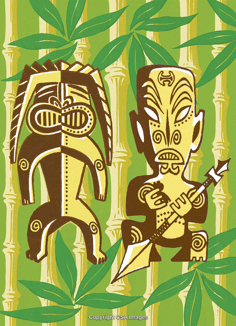 Cultural Tribal Artwork Featuring Bamboo and Traditional Symbols