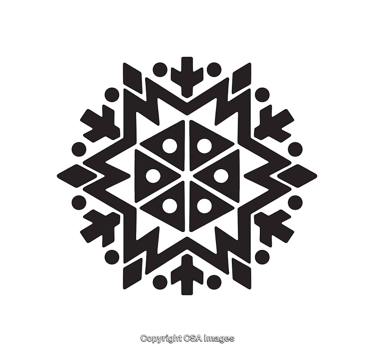Black and White Geometric Ornament with Abstract Patterns and Shapes