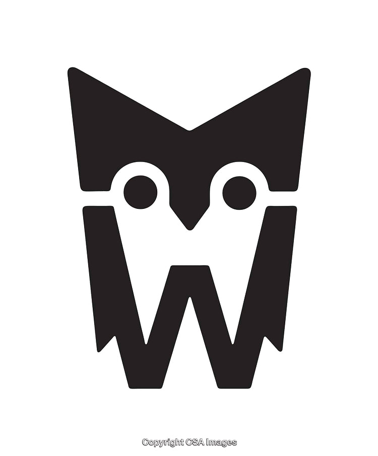 Geometric Owl Line Art Logo in Black and White Illustration