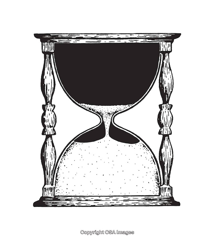 Black And White Line Art Illustration of an Antique Hourglass