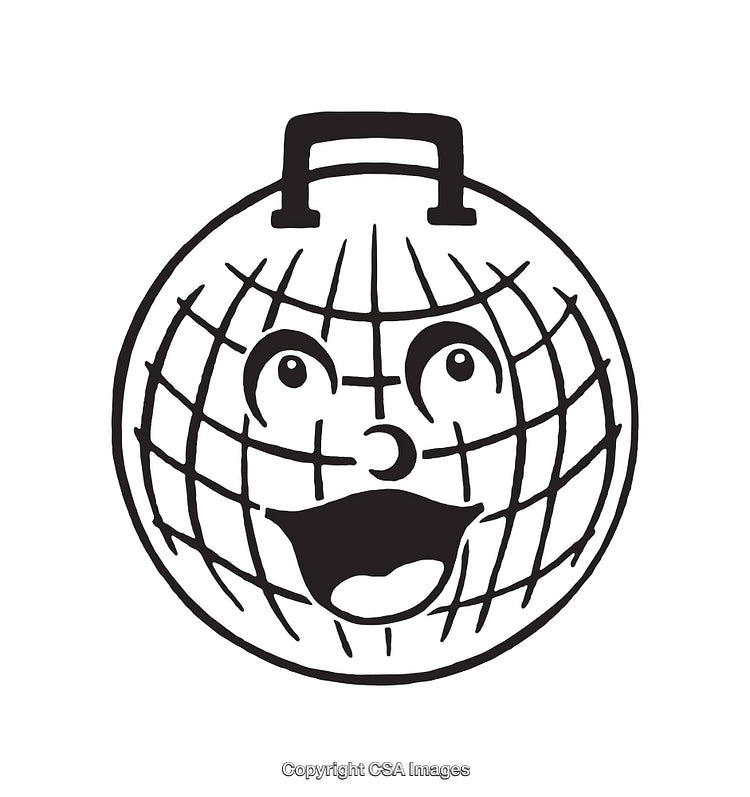 Smiling Planet Illustration with Whimsical Face in Black and White Line Art