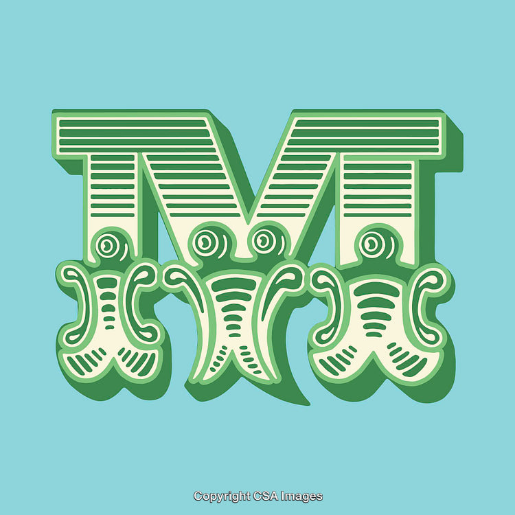 Abstract Letter M Design in Green With Decorative Patterns