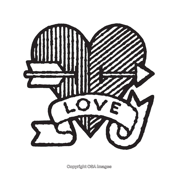 Black and White Love Heart with Arrow and Banner Design