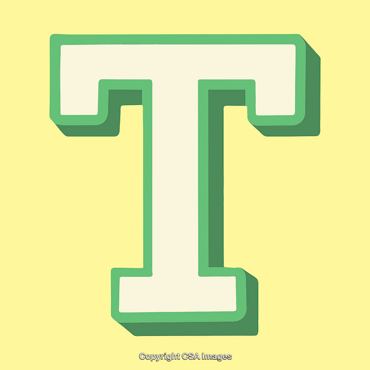 3D Letter T in Green Outline on Soft Yellow Background