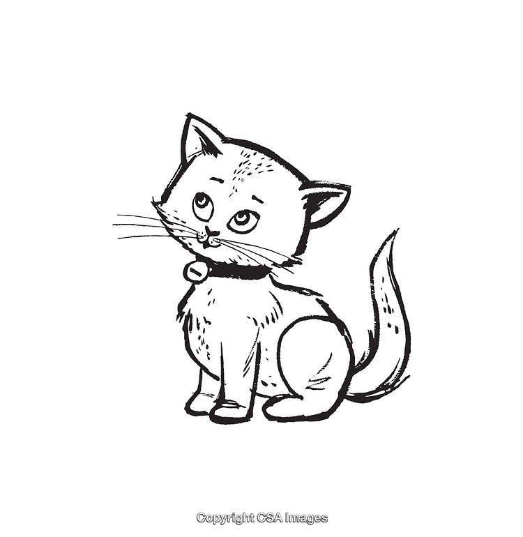 Adorable Black and White Line Art Illustration of a Cute Kitten