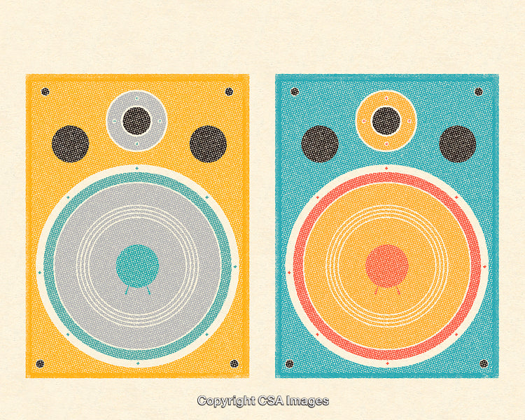 Colorful Graphic Illustration of Vintage Speakers in Retro Style