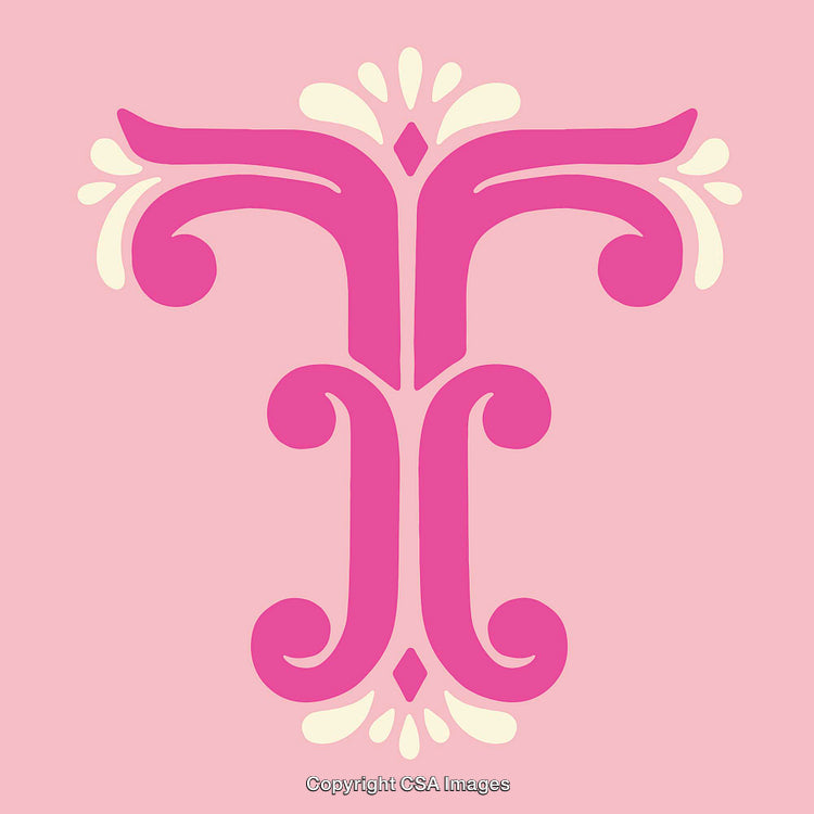 Stylized Pink Letter T With Ornamental Design on Soft Background