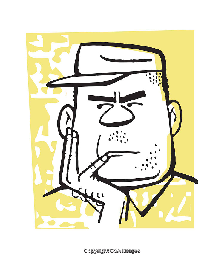 Thoughtful Male Illustration in Cartoon Style with Yellow Background