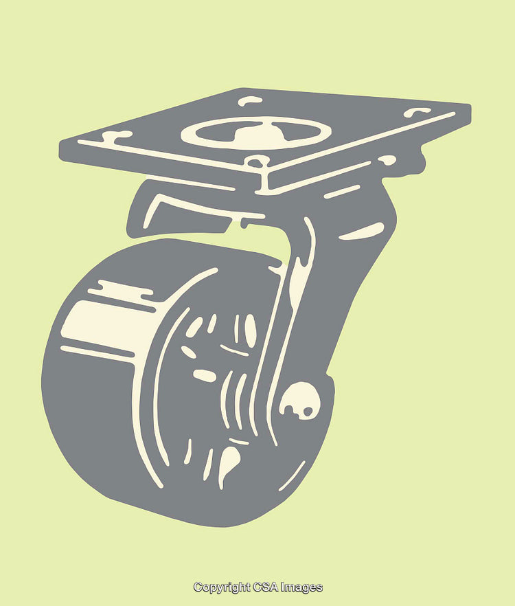 Monochromatic Color Line Art Illustration of a Caster Wheel on Green Background