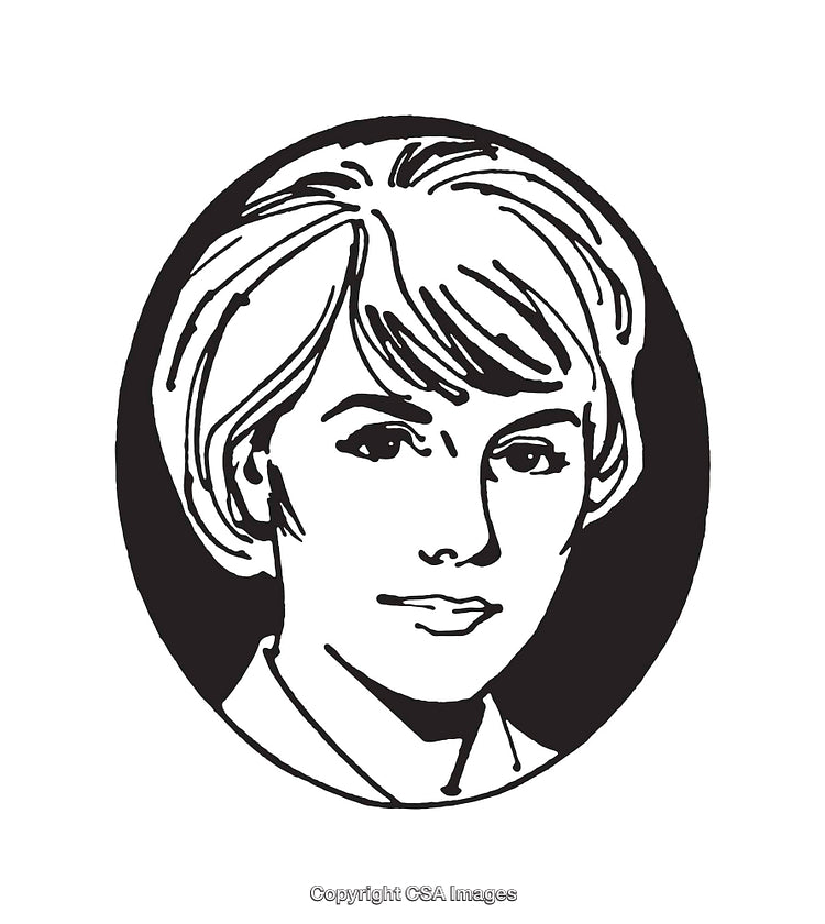Stylized Black and White Illustration of a Woman's Face in Line Art