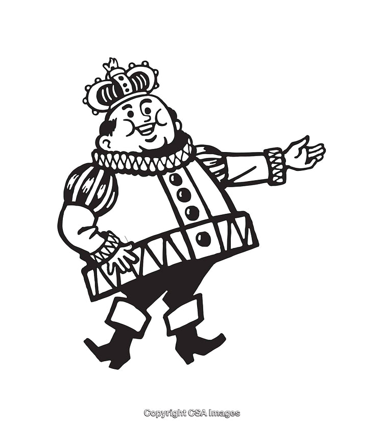 Illustration of a King in Black and White Line Art Style
