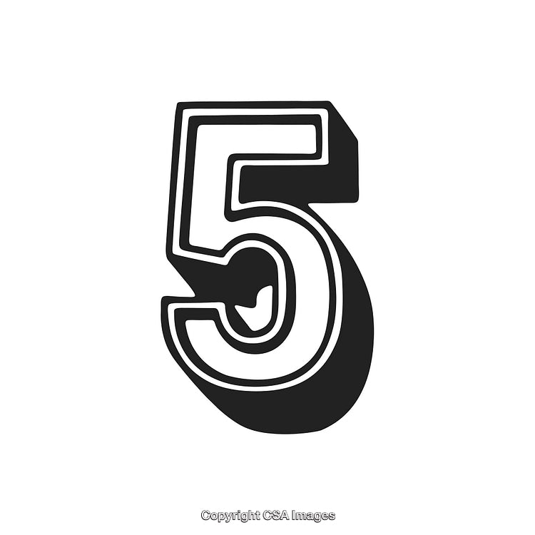Number Five in Retro Stylized Block Typography Artwork on White Background