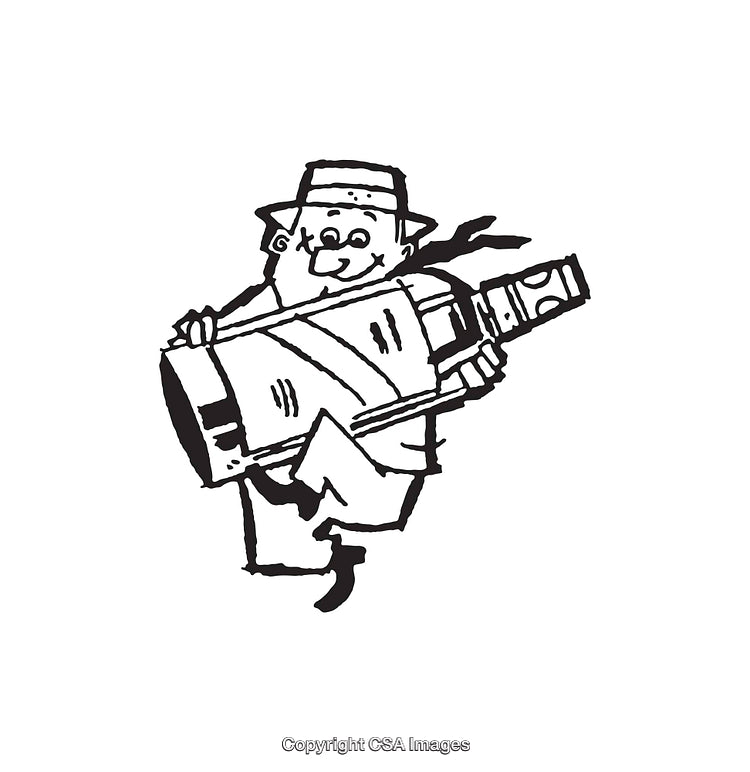 Cartoon Cat Holding a Large Telescope in Black and White Line Art