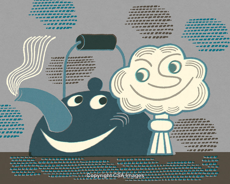 Charming Teapot and Smiling Steam Cloud in Playful Cartoon Illustration