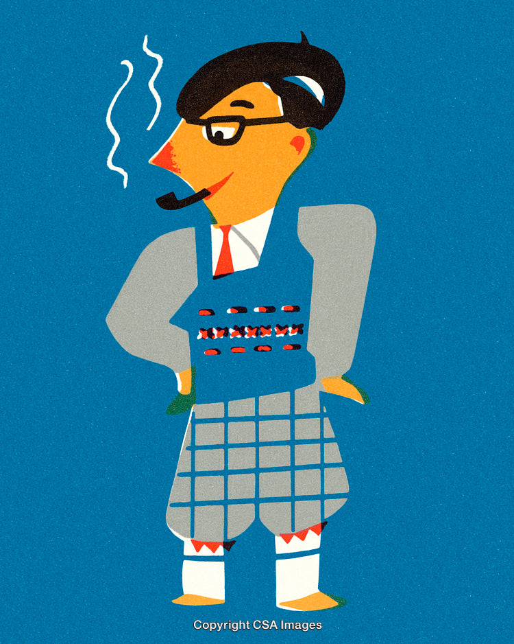 Colorful Illustration of a Dapper Man in Plaid Pants With a Pipe